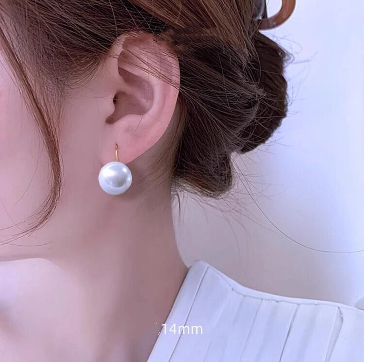 Gorgeous AAA++ 14-8mm SOUTH SEA ROUND WHITE SHELL PEARL dangle earring 925 - Image 2 of 4