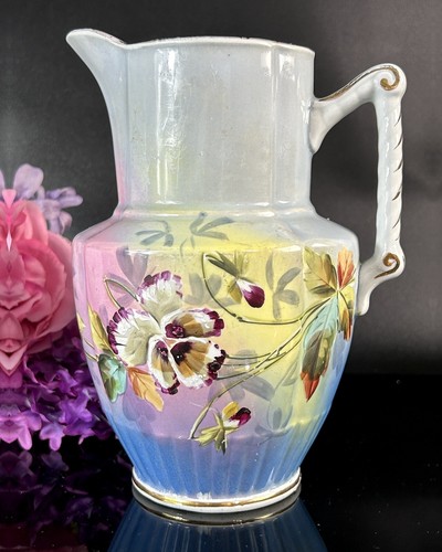 Antique W H Grindley Pearlware Pitcher/Jug Floral Handpainted 7.75” England - Picture 2 of 24