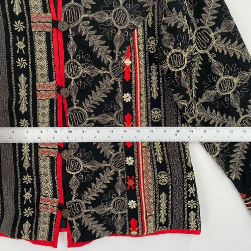 Chicos Size 1 Blazer Jacket Womens Medium Black Gold Floral Wire Toggle Asian - Picture 5 of 12