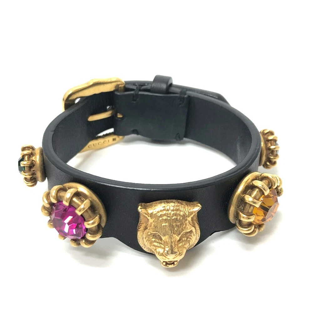 GUCCI Taiga Head Accessoires Bracelet Cuir Noir/Or/Multicolore