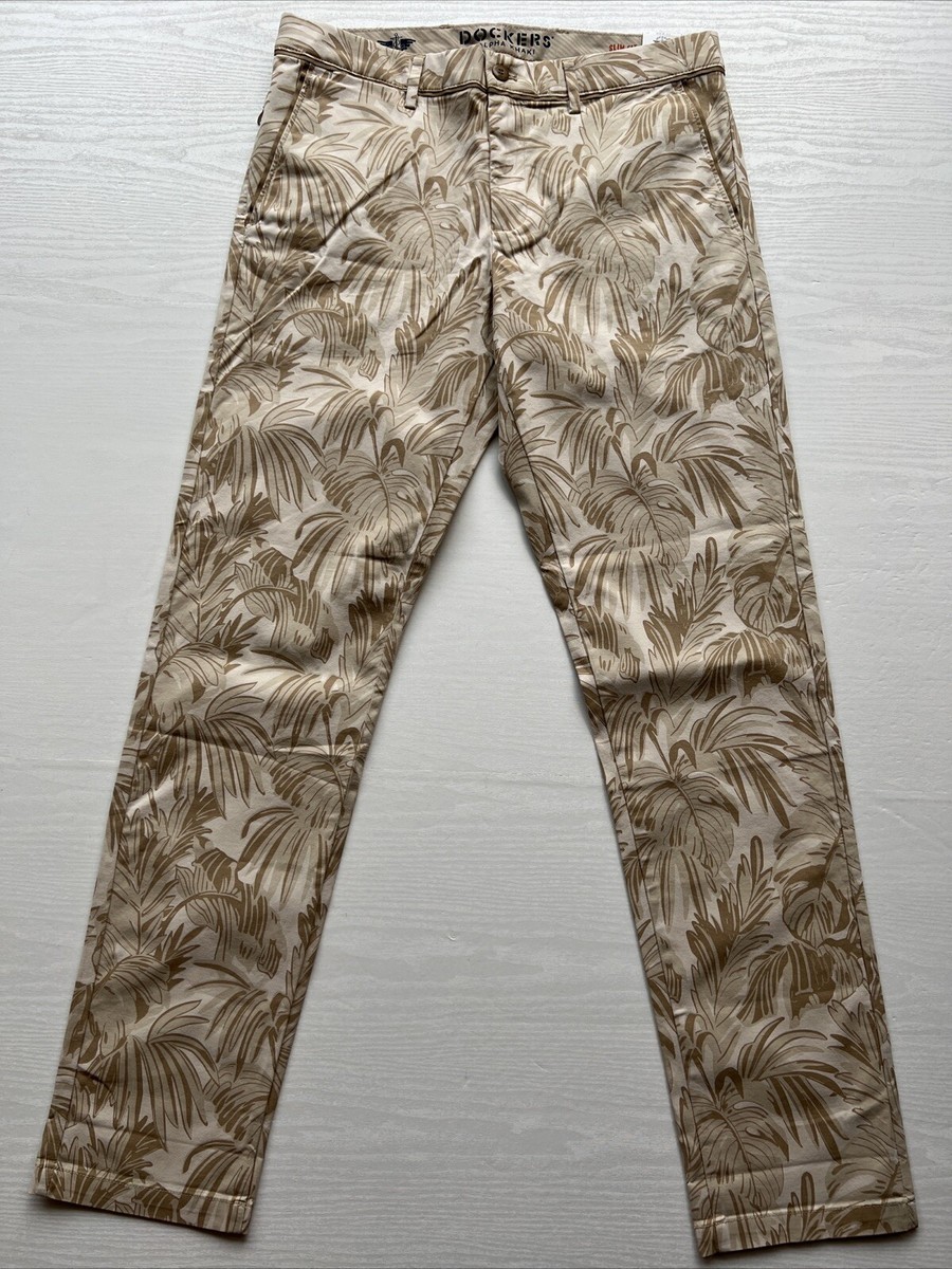 Dockers Alpha Khaki Pants Mens 34x34 Brown Palm Slim Fit Stretch New