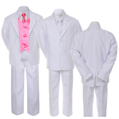 7pc Boy Baby Kid Teen Formal Wedding White Suit Tuxedo Extra Vest Necktie sz S-8 - Picture 3 of 23