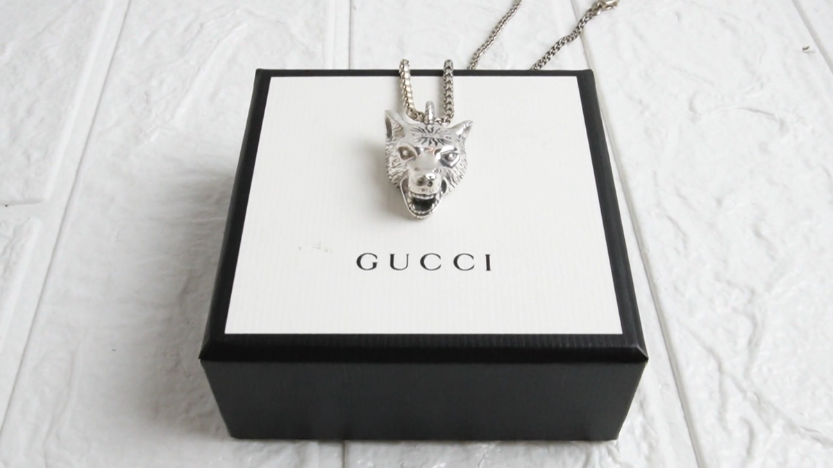 GUCCI Anger Forest Wolf Head Necklace Silver SV 925 Men's GUCCI Anger Forest Wolf Head Necklace Silver SV 925 Men's