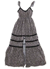 NWT Forever 21 Black Purple Pink Floral Rayon Ruffle Long Maxi Tank Sun Dress S