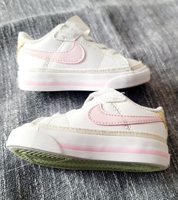 Nike Baby Athletic Sneakers White Pink Low Top Hook & Loop US 4C DA5382-115
