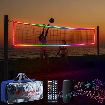LED Professional Volleyball Net with Steel Cable 31.2x3.3ft Portable Light up...