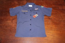 Boy Scouts of America BSA Youth Shirt Blue Medium Sewn Patches Short Sleeve