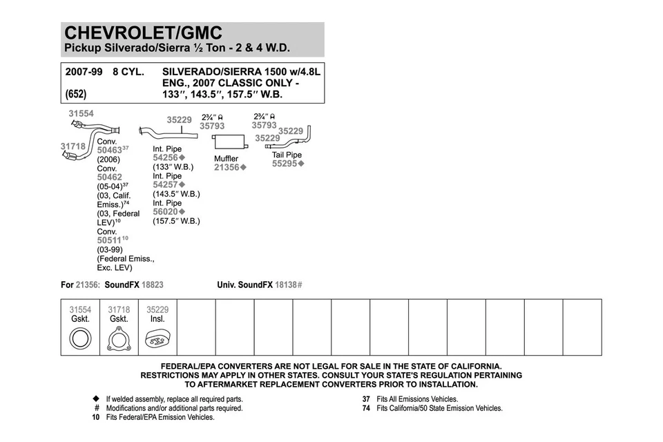 For Chevy Silverado 1500 Classic 07 Walker Aluminized Steel Exhaust Tailpipe - Изображение 2 из 3