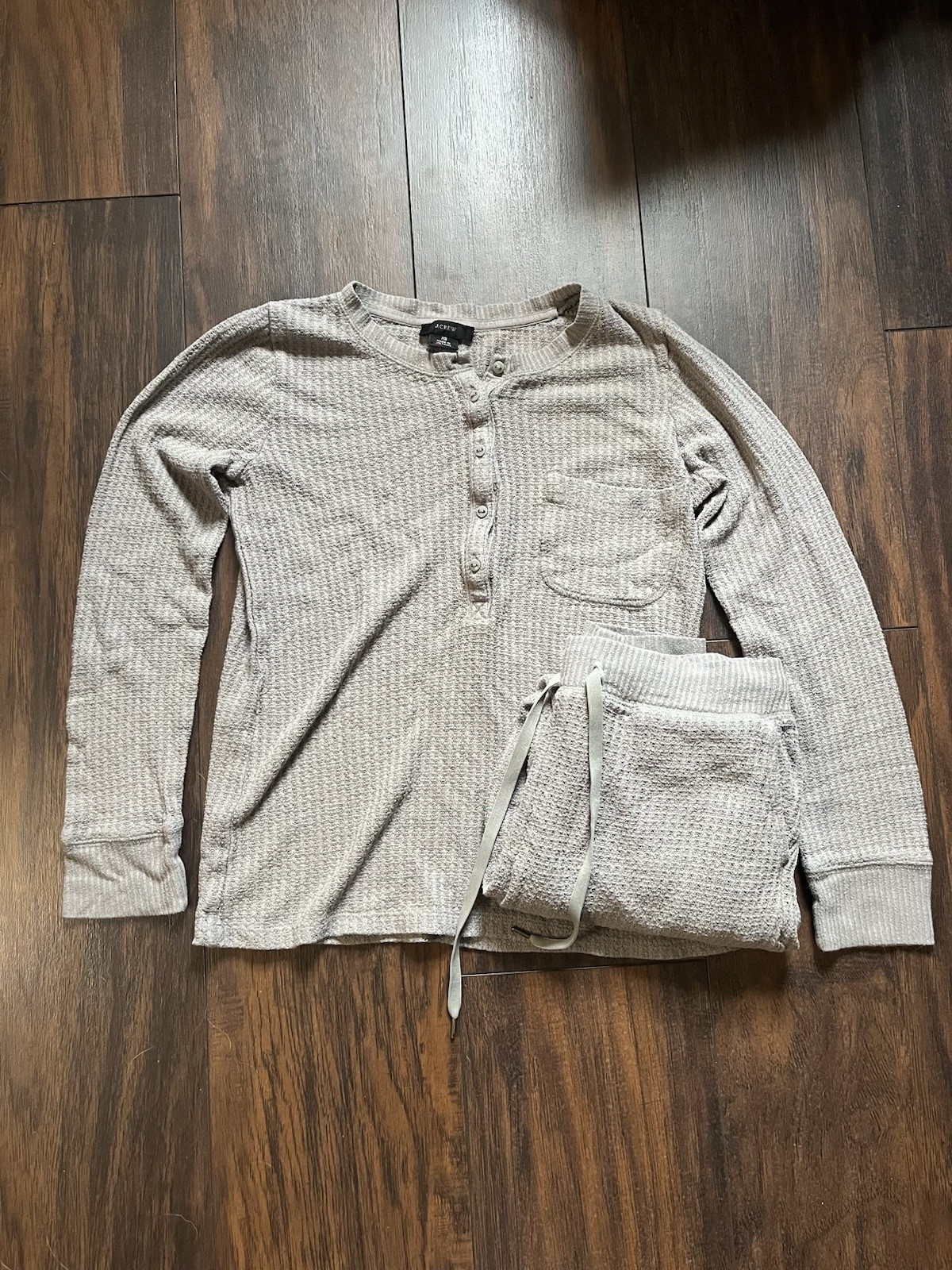 J.Crew Waffle Knit Pajama Set Women’s XS Gray Lounge Sleepwear Soft Cozy
