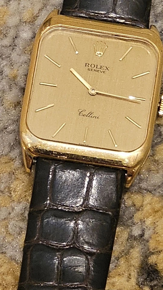 Rolex Celini 1965 reloj de oro de 18 quilates genuino reloj con correa de cuero de cocodrilo Foto 2 de 4