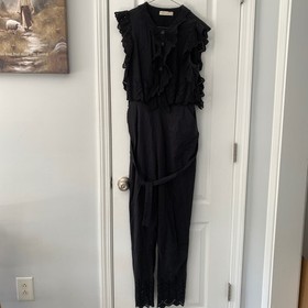 Stevie May Black Eyelet Lace Ruffle Jumpsuit Sleeveless Belted Boho Womens S