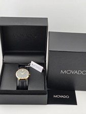 Movado Ultra Slim Women's Gold Bezel Black Dial Watch - 0607091  795 MSRP 