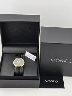 Movado Ultra Slim Women's Gold Bezel Black Dial Watch - 0607091 ($795 MSRP)