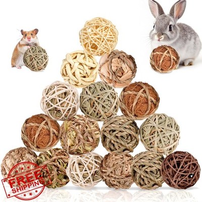 Sofier 16 Pcs Rabbit Guinea Pig Chew Toys Grass Balls Natural Rodent Treats