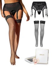 Black Garter Belt and Thigh High Set Plus Size Lace Garter Belts with 6 Adjus...