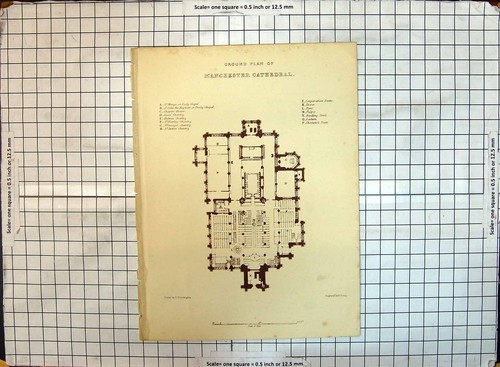 Original Old Antique Print Ground Plan Manchester Cathedral Worthington Young