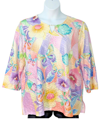 Alfred Dunner Sz 2X Tunic Style Blouse Pastel Butterflies Silky New Fairycore