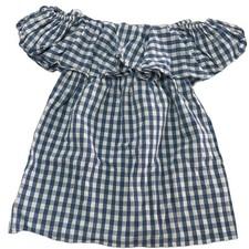 MISA Los Angelos Dress Womens Small Blue Belu Gingham Off Shoulder Mini Linen
