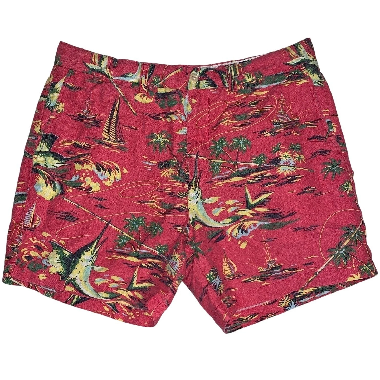 Polo Ralph Lauren Classic Fit 6" Inseam Red Shorts Tropical Sailboat Marlin Fish