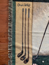 Classic Golf Throw Blanket Tapestry Golf Clubs 58"L x 50"W Mohawk Made in USA