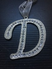 Vintage Silver Monogram Letter D Christmas Ornament w/ Full Rhinestone  Ribbon