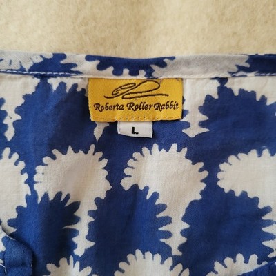 Roberta Roller Rabbit Long-sleeved Tunic Top Women's Size L Blue & White Cotton
