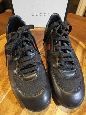 Authentic Gucci Web Guccissima Black Leathe/Canvasr Men Sneaker 5.5G US 6.5  