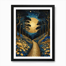 Sternennacht Wald von Klimt Stil gerahmtes Wandbild Poster Leinwanddruck Bild