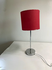 Red Drum Fabric Shade Chrome Table Lamp, Corded Electric Switch, Modern