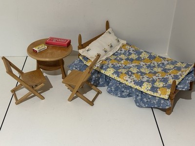 Vintage Strombecker Doll House Furniture Patio Set Table, Chairs, Bed, 1950s