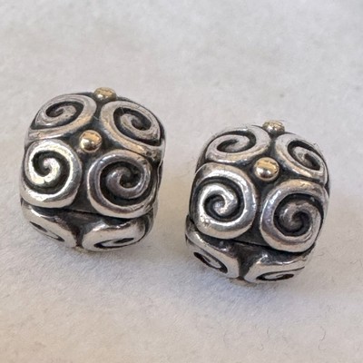 Pair Pandora Silver & 14k Gold Two Tone Elemental Flow Clips Charms