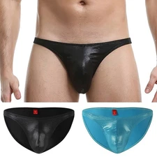 Boxer Mens Briefs Daily Thong Underwear Bikini Bulge Leather Lingerie Pouch