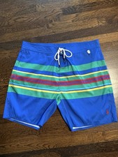 POLO RALPH LAUREN SWIM Board SHORTS SURF TRUNKS -36 BLUE GREEN RED PONY -LINING