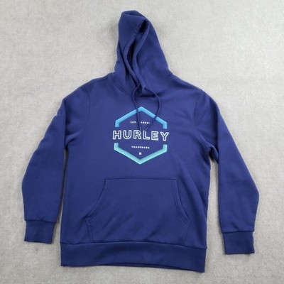 Hurley Hoodie Sweatshirt Mens Medium Blue Hex Logo Pullover Fleece Graphic