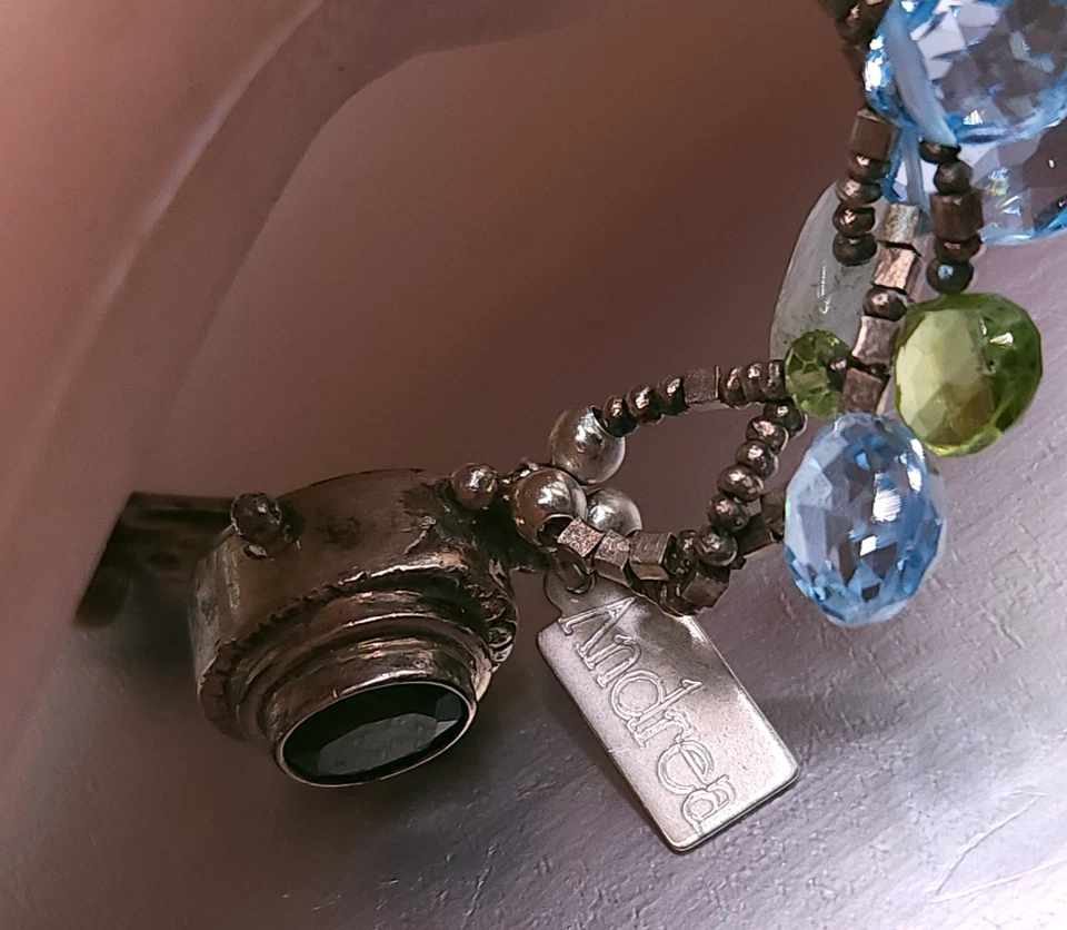 Vintage Andrea Sterling Silver Multi Gemstone Beaded Bracelet 7.5" - Image 3 of 4