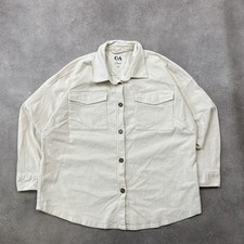 C&A Corduroy Shirt Women's 16 Vintage Shacket Long Sleeve Button Up, Cream