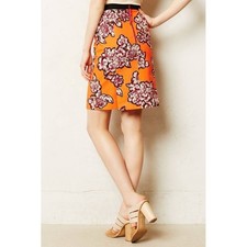 Maeve Anthropologie Orange Floral Print Pencil Skirt Tropical - Size 0