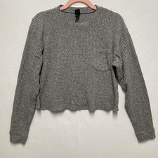 Wild Fable Gray Waffle Knit Pullover Cropped Sweater Pocket Long Sleeve XS
