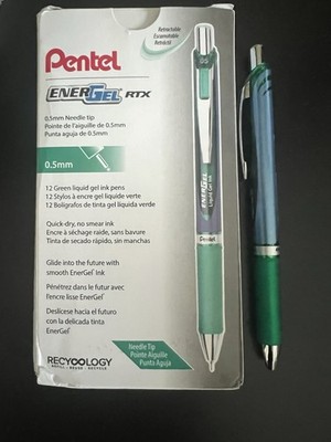 Pentel EnerGel Deluxe RTX Retractable Liquid Gel Pen Fine Line Green Box of 12 N