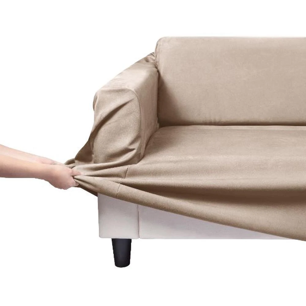 Sherwood Home Premium Faux Suede Couch Sofa Cover, 2 Seater (Cream) 140x0x276cm