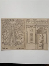 Antique Architectural Print Villa Pamphili Rome classical motifs sculptural 1850