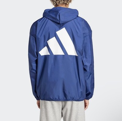 NWT Men Medium Adidas Big LOGO MULTISPORT HOODED SHELL jacket BLUE JE6385