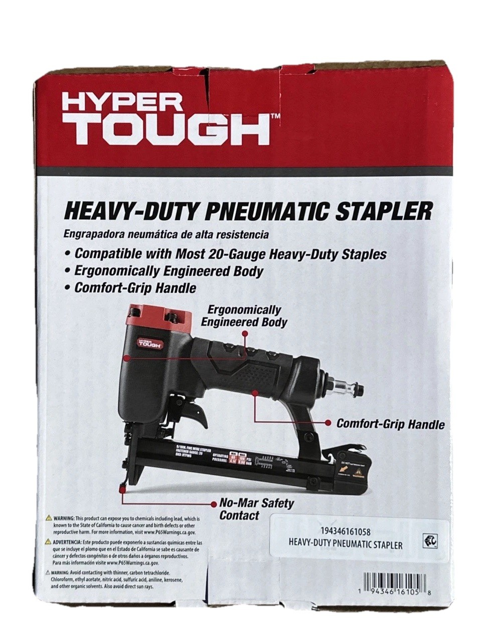 Hyper Tough 20-Gauge Pneumatic Staple Gun, Heavy Duty Air Stapler - New