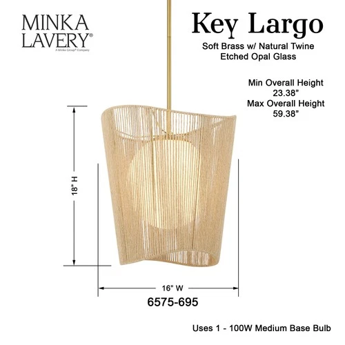 Minka Lavery 6575 Key Largo 1 Light 16"W Pendant - Brass - Picture 8 of 11