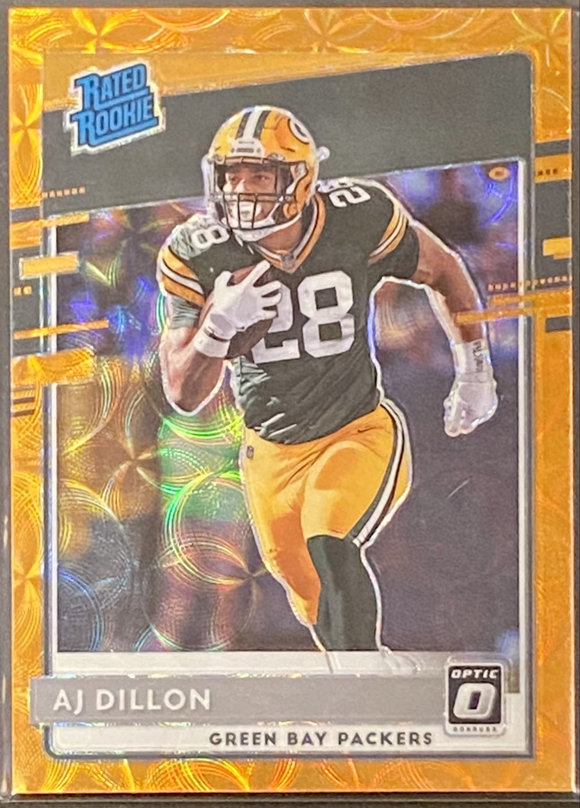 AJ Dillon #174 Orange Scope Prizm /79 Rated Rookies 2020 Donruss Optic Packers