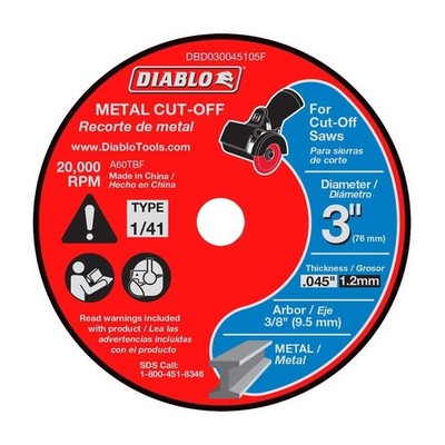 3 in Metal Bonded Cut-Off Discs 5 Pack DBD030045105F