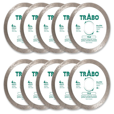 Trabo 4 Inch 10 Pack Tile Continuous Rim Diamond Metal Bond Blade For Cutting