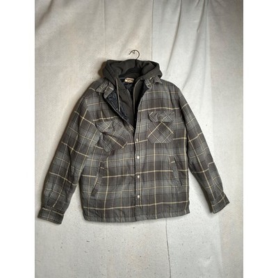 Redhead Mens Grey Plaid Quilted Flannel Hooded Shirt Jacket Sz M 602RHF22-8021W