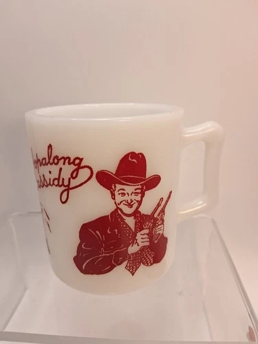 Vintage 50’s Hopalong Cassidy Mug Red Print Milk Glass Coffee Cup