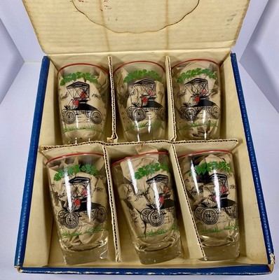 1950 s Libby Horseless Carriage Featuring 1901 Ford Drinkware In Original Box